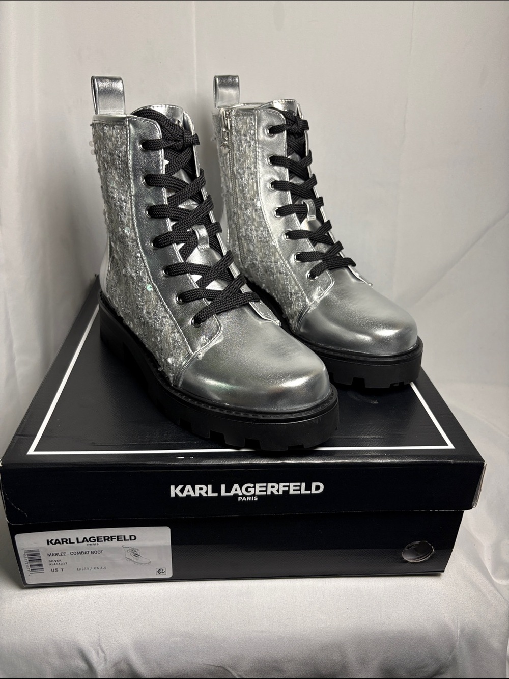 KARL LAGERFELD PARIS
Women's Marlee Lace-Up Sequin Boots